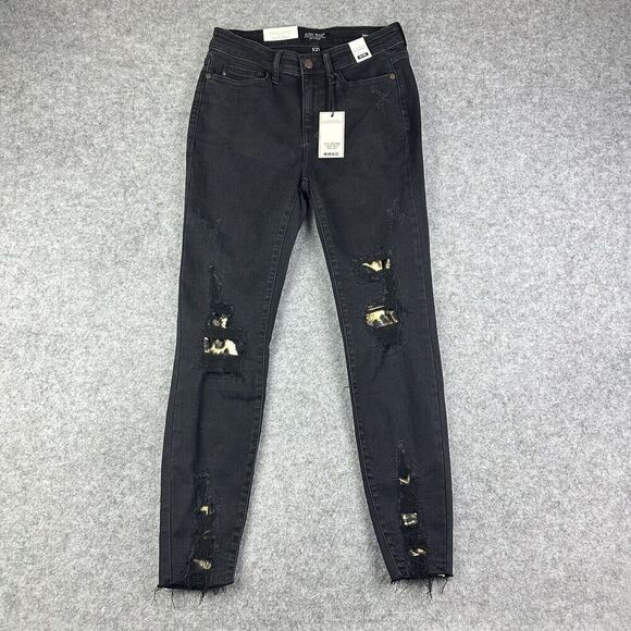 Judy Blue Jeans Womens 5 27 Black Distressed Skinny Leopard Patch Stretch NEW - Picture 1 of 15